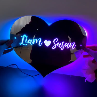 Personalised Couple Heart Mirror - Light Up Mirror