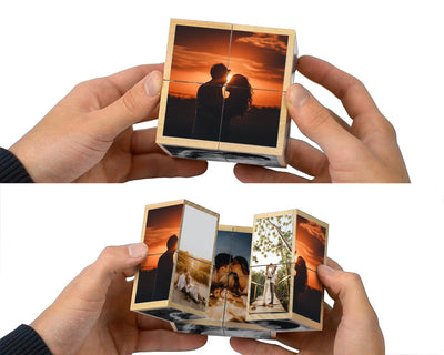 Personalized Wood photo cube - Valentine's Gift