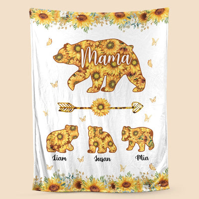 Mama Bear Sunflower - Personalized Blanket 💕 Best Gift For Mother