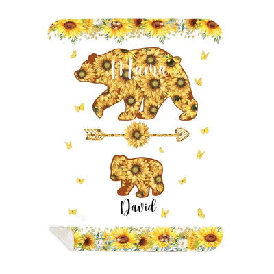 MAMA BEAR SUNFLOWER - PERSONALIZED BLANKET - BEST GIFT FOR MOM