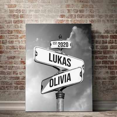 PERSONALIZED CANVAS "VINTAGE STREET SIGN FOR COUPLES" WITH BACKGROUNDS